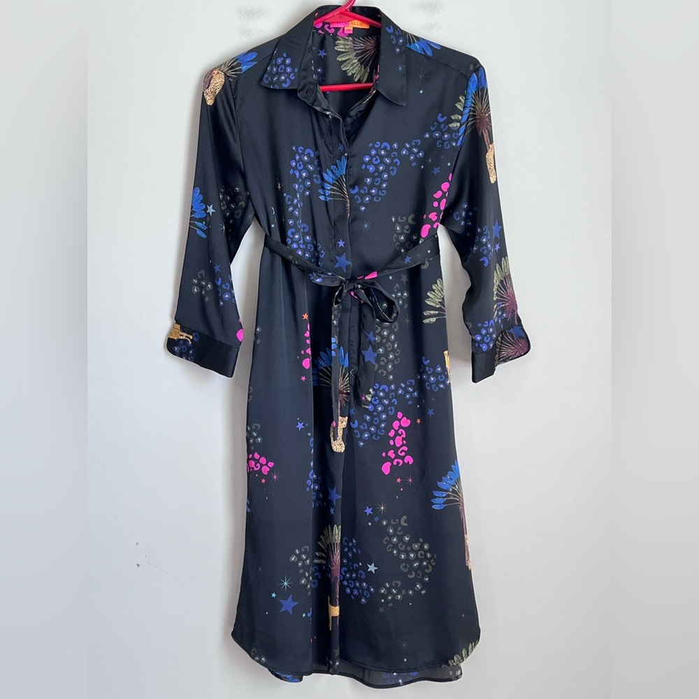 Vilagallo Cheetah Shirt Dress Belted Jungle Print Midi Dress‎ Sz 40 Medium